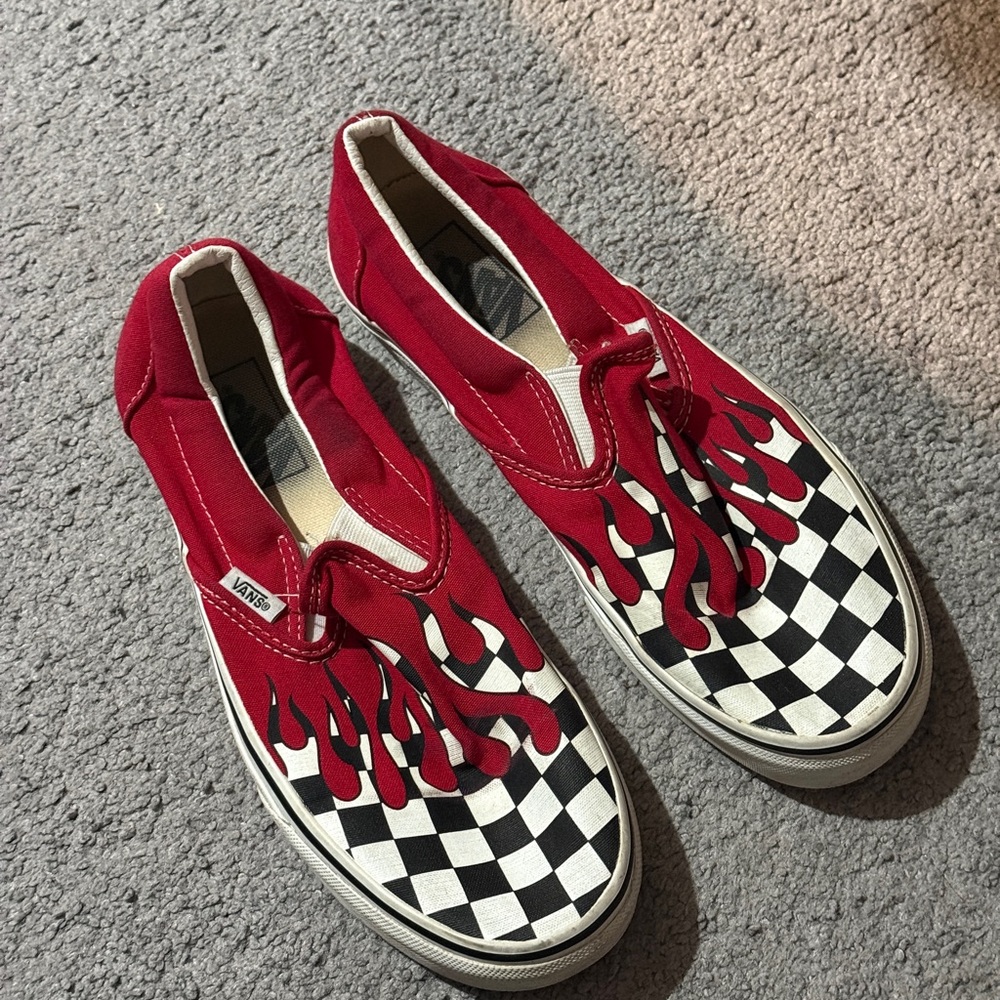 Vans Red Flame Checkered Slip-Ons
